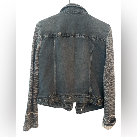 FREE PEOPLE Distressed mixed Grunge witch core sweatshirt black Jean Jacket SZ M - Picture 3 of 9